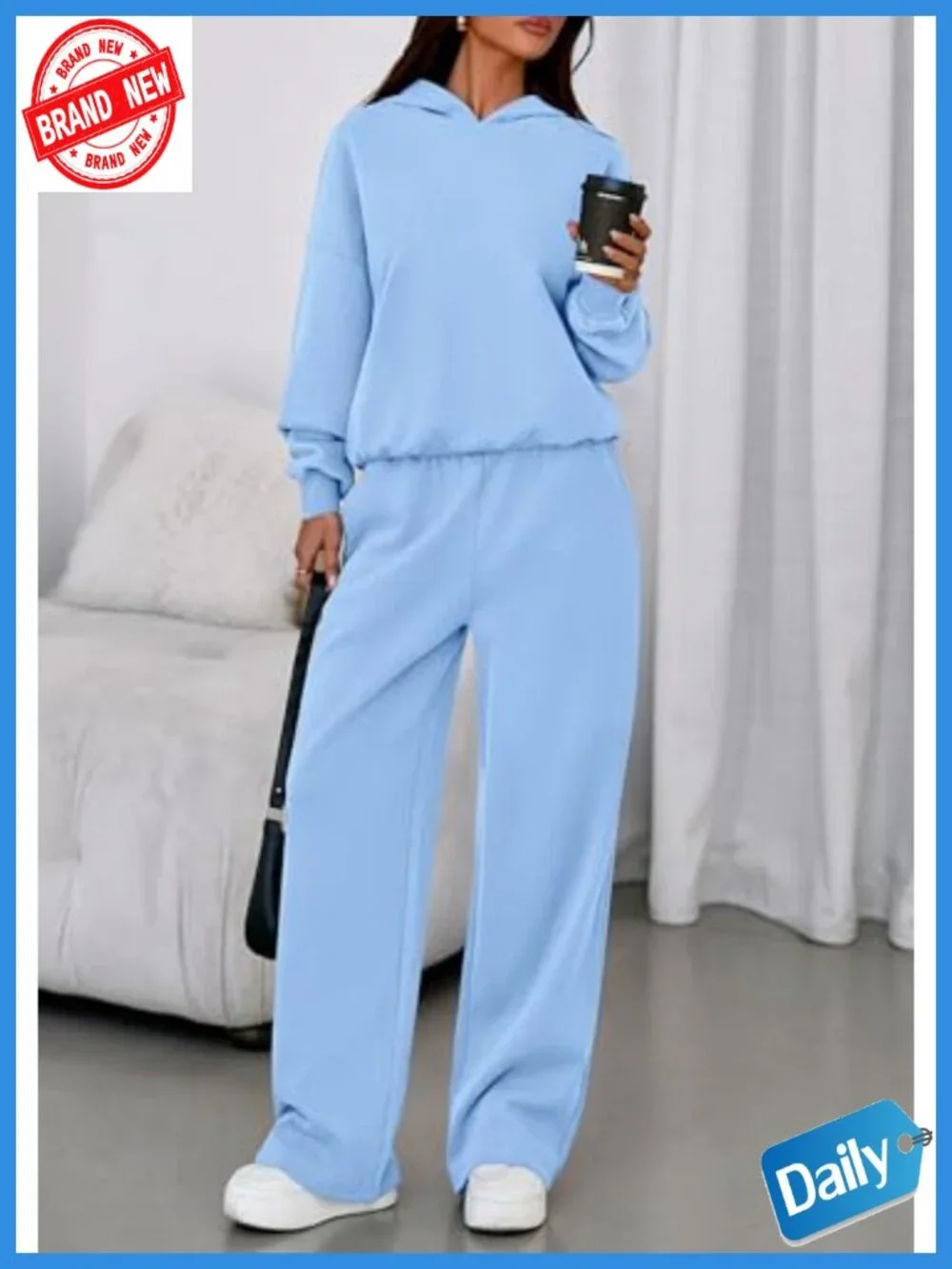 2 Piece Lounge Set, Oversized Hoodie & Baggy Wide Leg Sweatpants, Women's